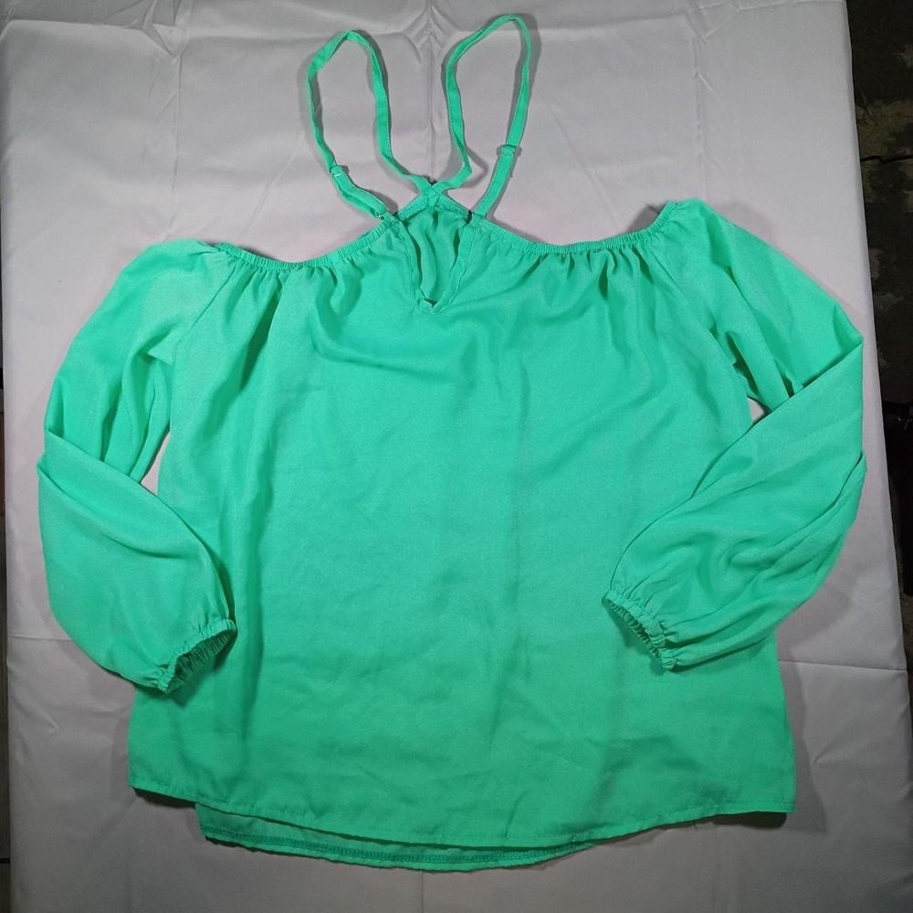 Teal off the shoulder blouse with adjustable straps, size S